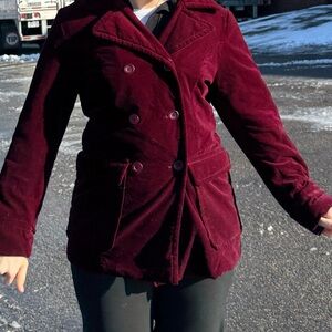 Women's Burgundy Double-Breasted Coat